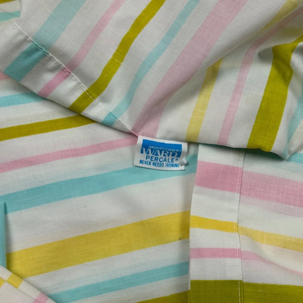 Vtg Montgomery Ward Percale Twin Flat Sheet Pastel Striped Multicolor 72x104
